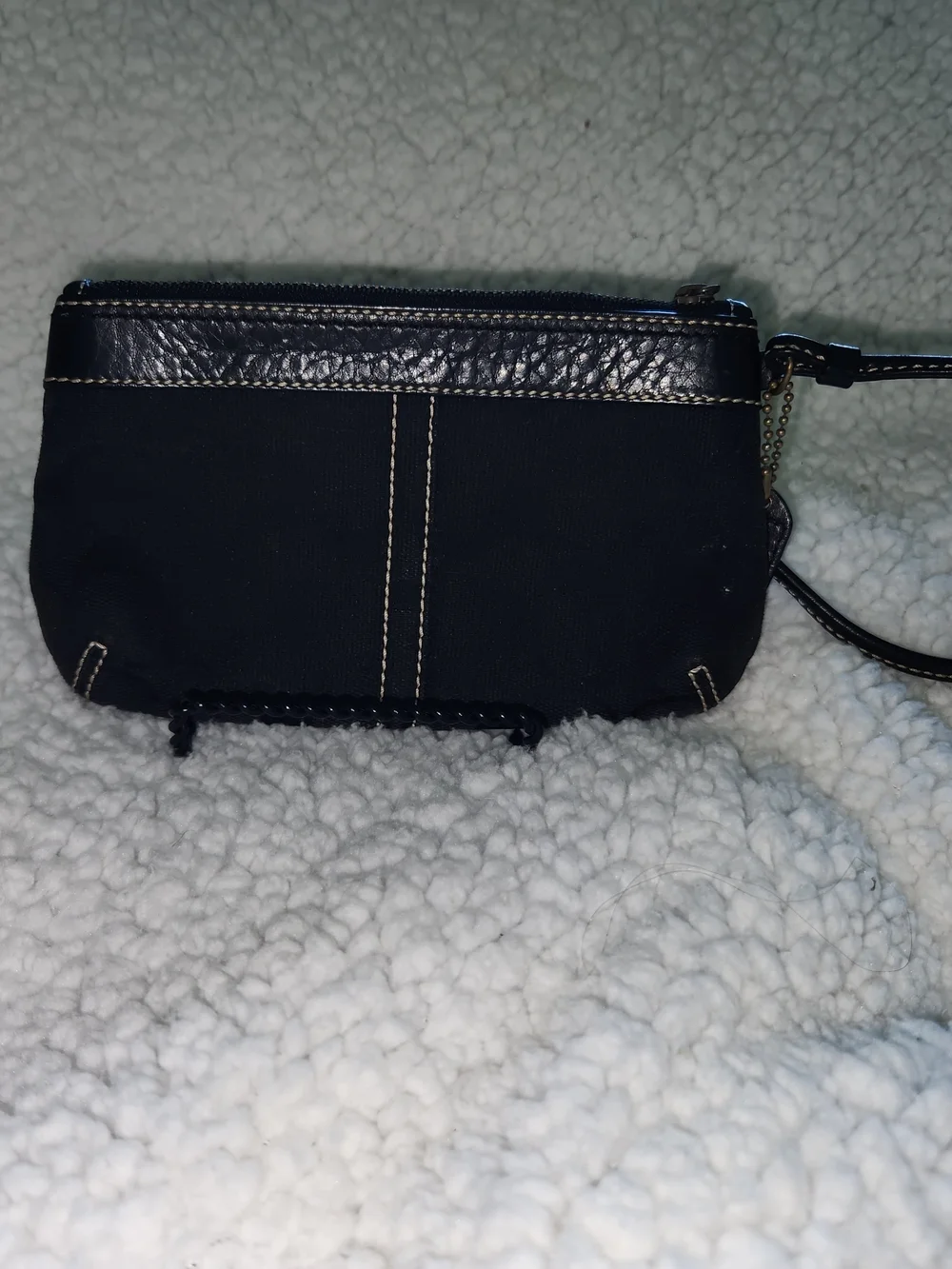 Coach Black Canvas Wristlet with Contrast Stitching
